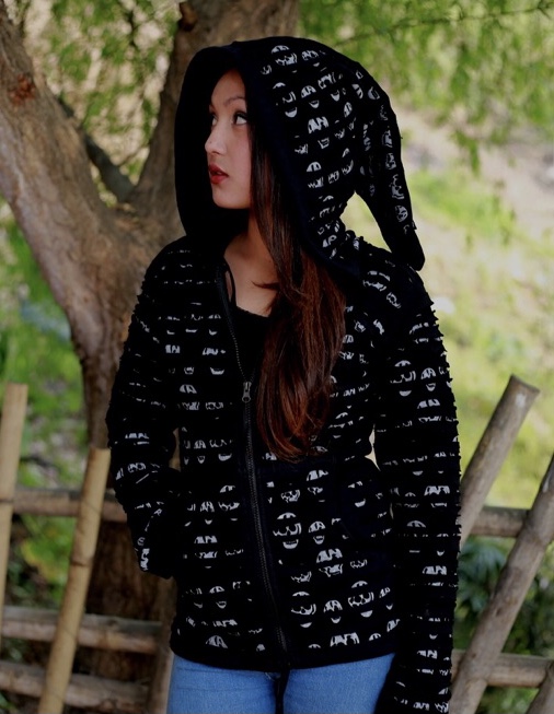 Nepalese Cotton Zipped Hoody with Skull Detailing