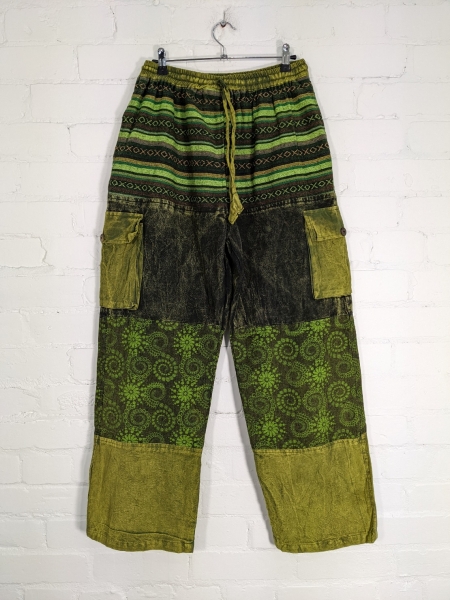 Green Cargo Stripe Trousers - 100% Cotton - Gringo Fairtrade